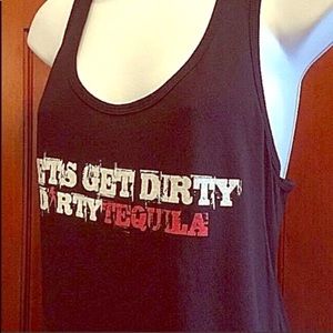 Dirty tequila black red “let’s get dirty “ logo sexy racer back retro TANK top M